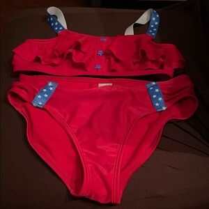 Red Ruffled Bikini with Star Accents